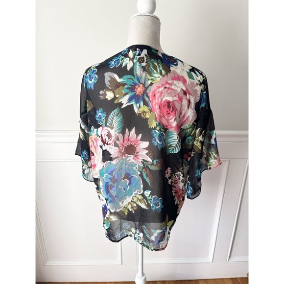 Bobeau Gauzy Floral Print Open Kimono S Lightweight - Picture 2 of 5